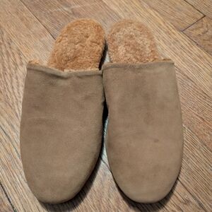 Tkees Ines Shearling Suede Slippers, Camel. Women's 8